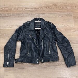 Midnight Dark Blue Leather Biker Jacket
